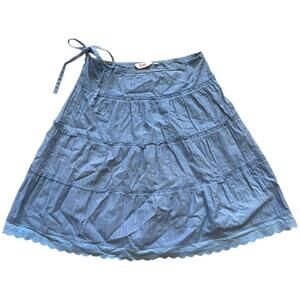 Tiered A-Line Skirt Eyelet Trim Metallic Cottage Blue Women's Size APPROX Medium